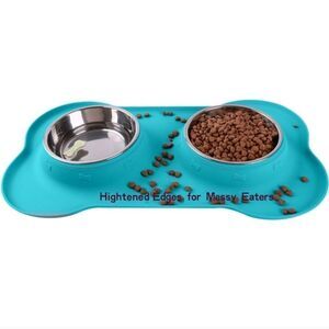 New Active Pets Dog Bowl Set Stainless Steel NoSpill Mess small silicone cat NWT